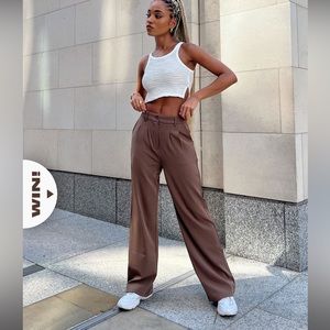 Princess Polly “Archer Pants Brown Lower Impact” High Rise Trouser Straight Leg